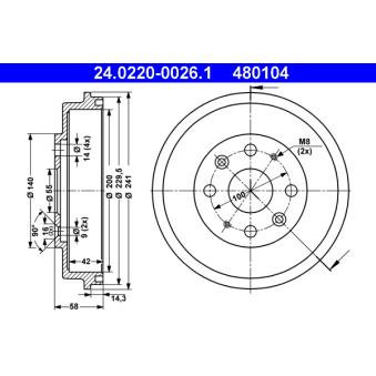 Tambour de frein ATE 24.0220-0026.1