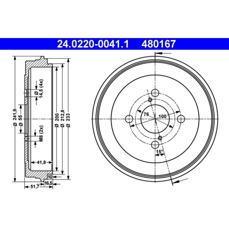 Tambour de frein ATE 24.0220-0041.1 - Visuel 1