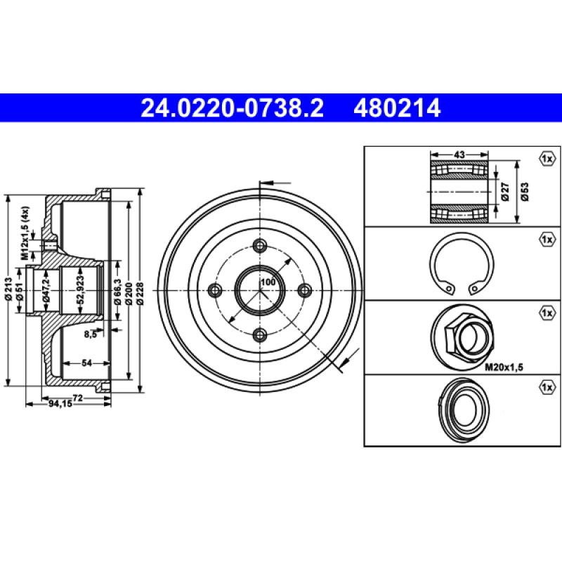 Tambour de frein ATE 24.0220-0738.2 - Visuel 1