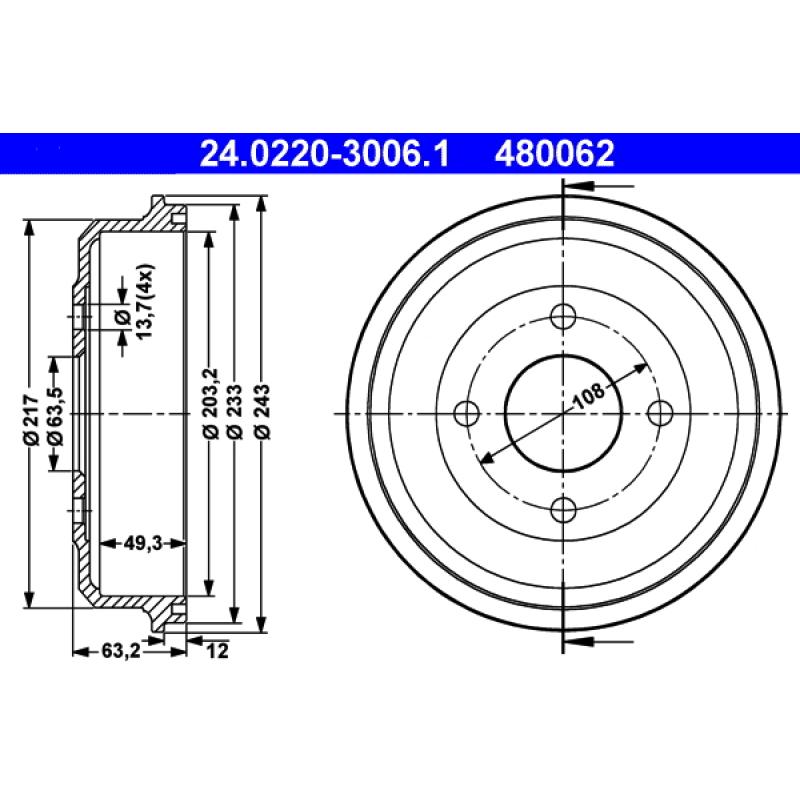 Tambour de frein ATE 24.0220-3006.1 - Visuel 1