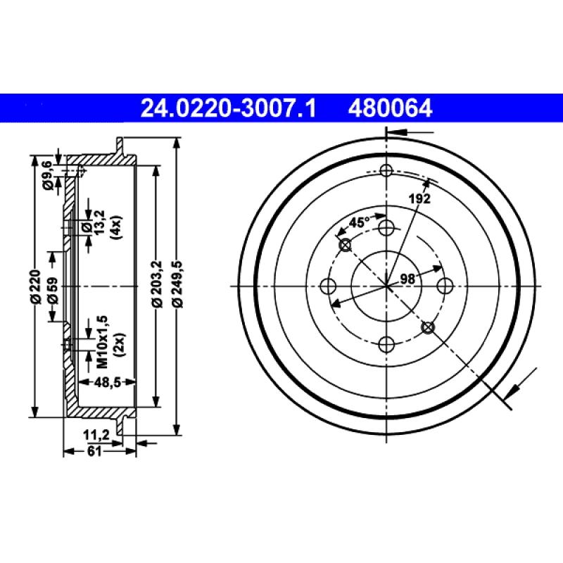 Tambour de frein ATE 24.0220-3007.1 - Visuel 1