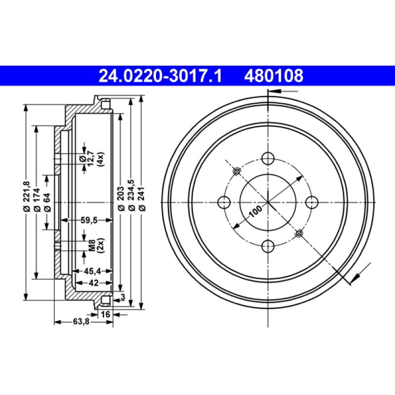 Tambour de frein ATE 24.0220-3017.1 - Visuel 1