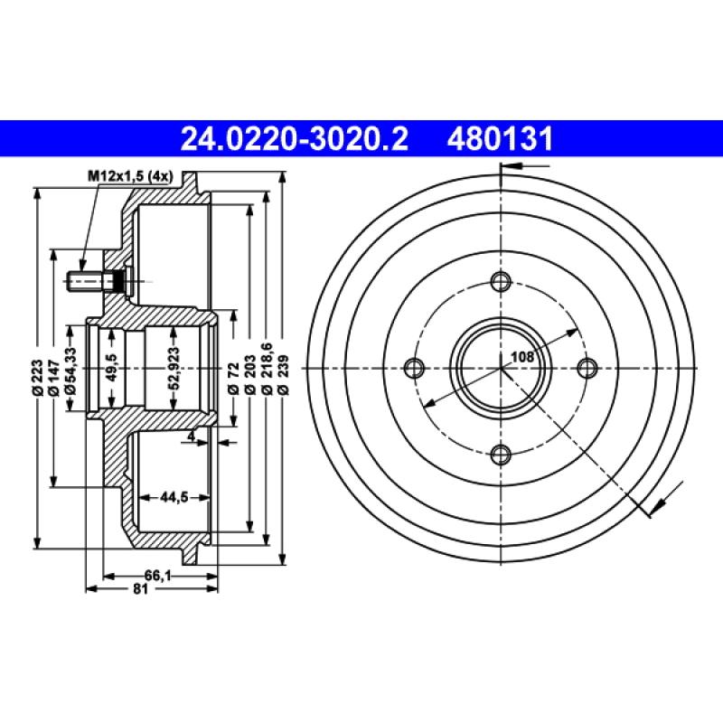 Tambour de frein ATE 24.0220-3020.2 - Visuel 1