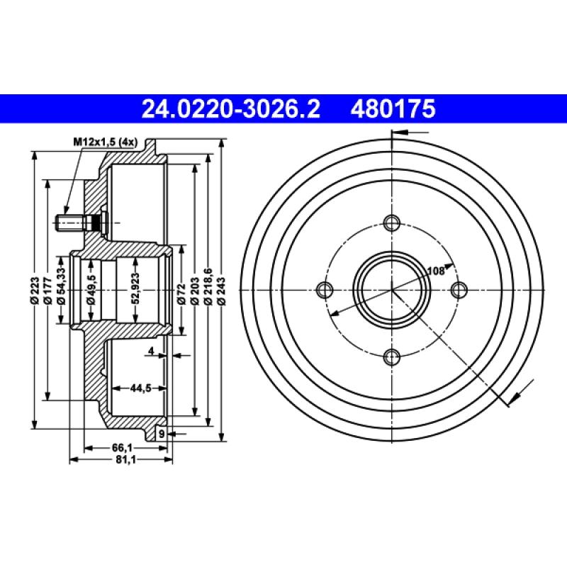 Tambour de frein ATE 24.0220-3026.2 - Visuel 1