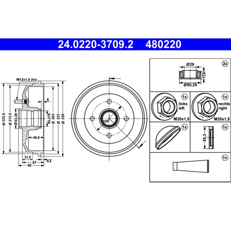 Tambour de frein ATE 24.0220-3709.2 - Visuel 1