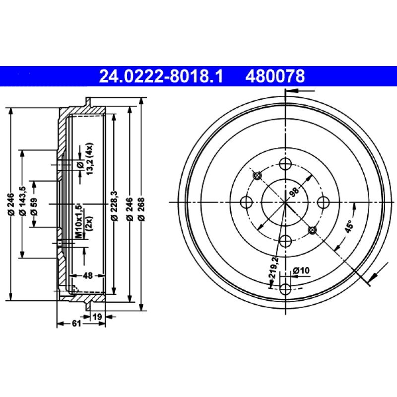 Tambour de frein ATE 24.0222-8018.1 - Visuel 1