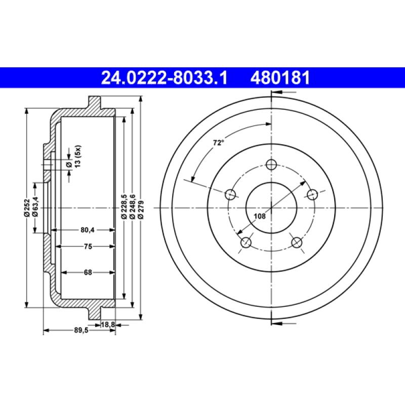 Tambour de frein ATE 24.0222-8033.1 - Visuel 1