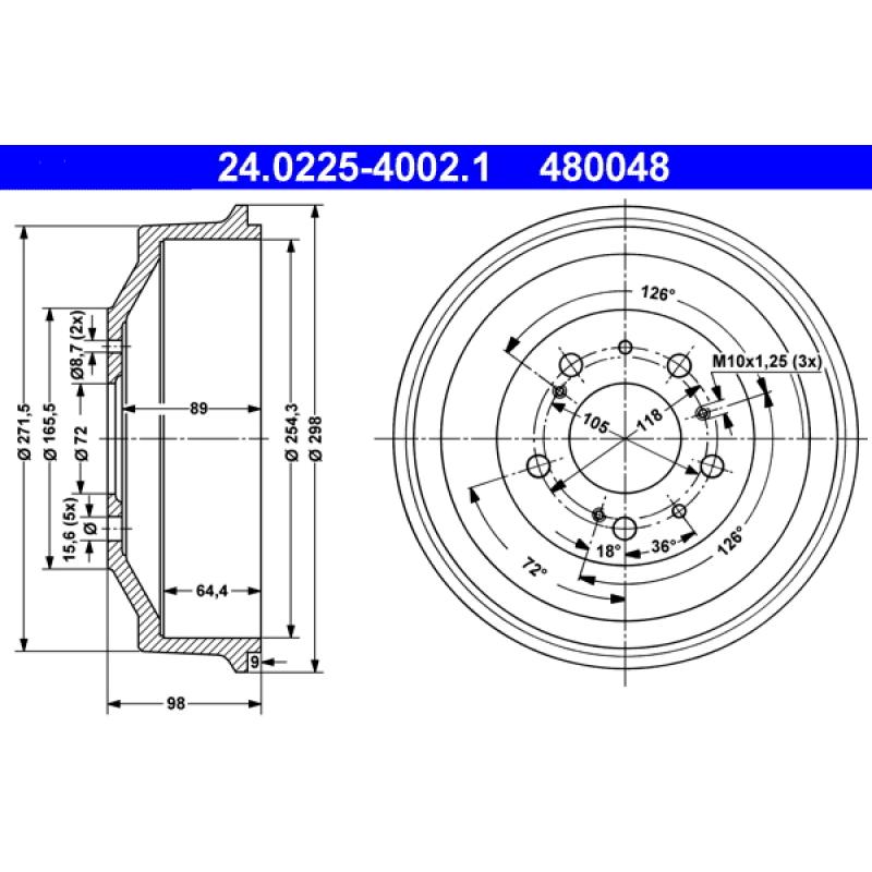 Tambour de frein ATE 24.0225-4002.1 - Visuel 1