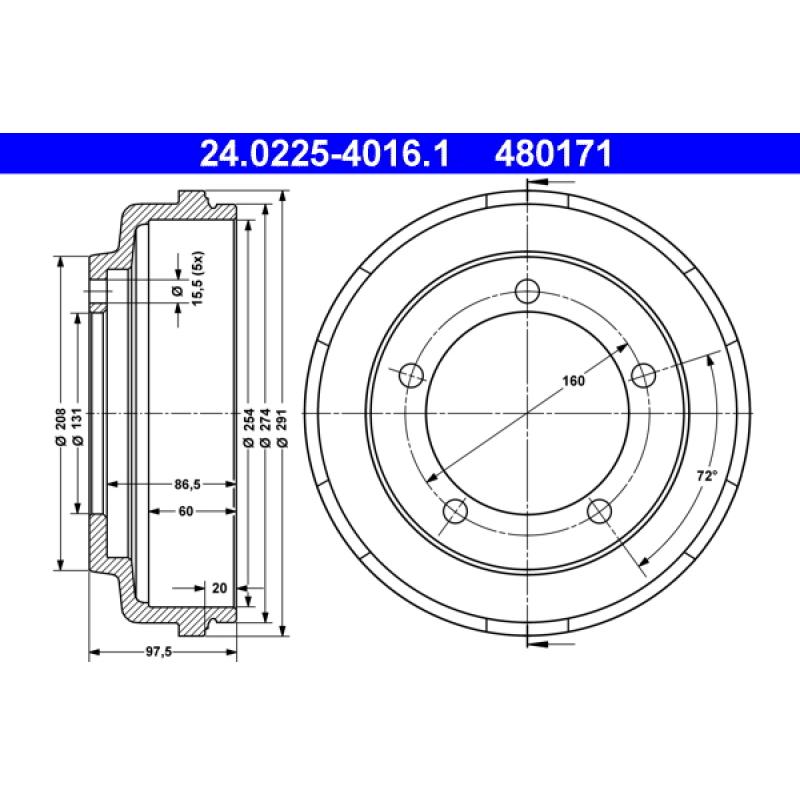Tambour de frein ATE 24.0225-4016.1 - Visuel 1