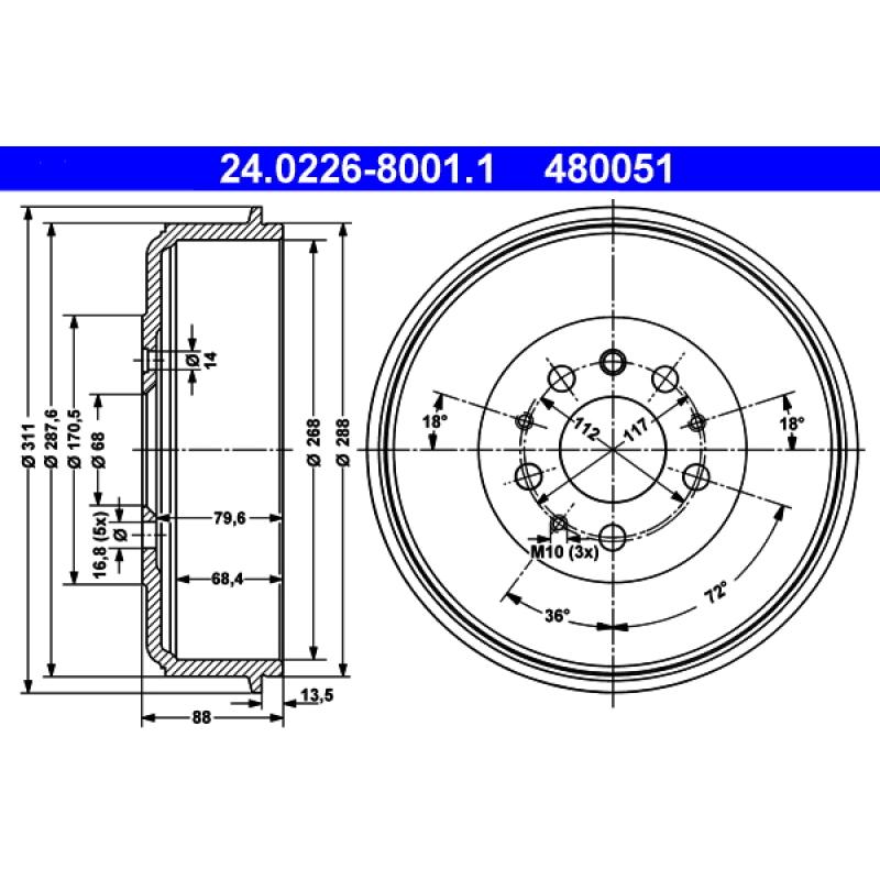 Tambour de frein ATE 24.0226-8001.1 - Visuel 1