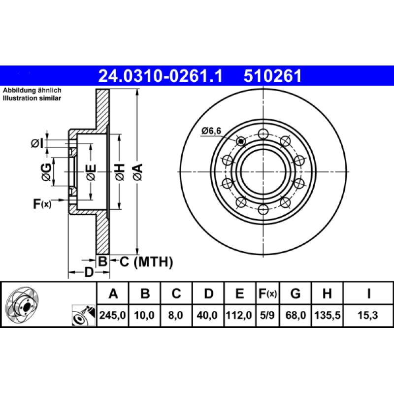 Jeu de 2 disques de frein arrière ATE 24.0310-0261.1 - Visuel 1