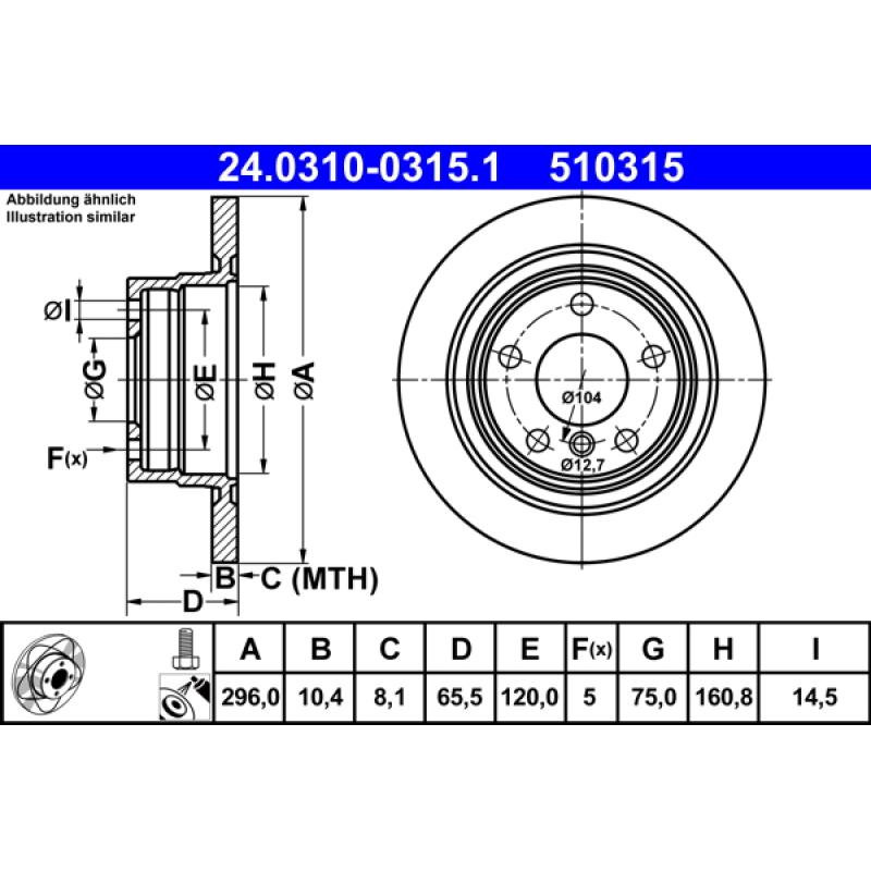 Jeu de 2 disques de frein arrière ATE 24.0310-0315.1 - Visuel 1