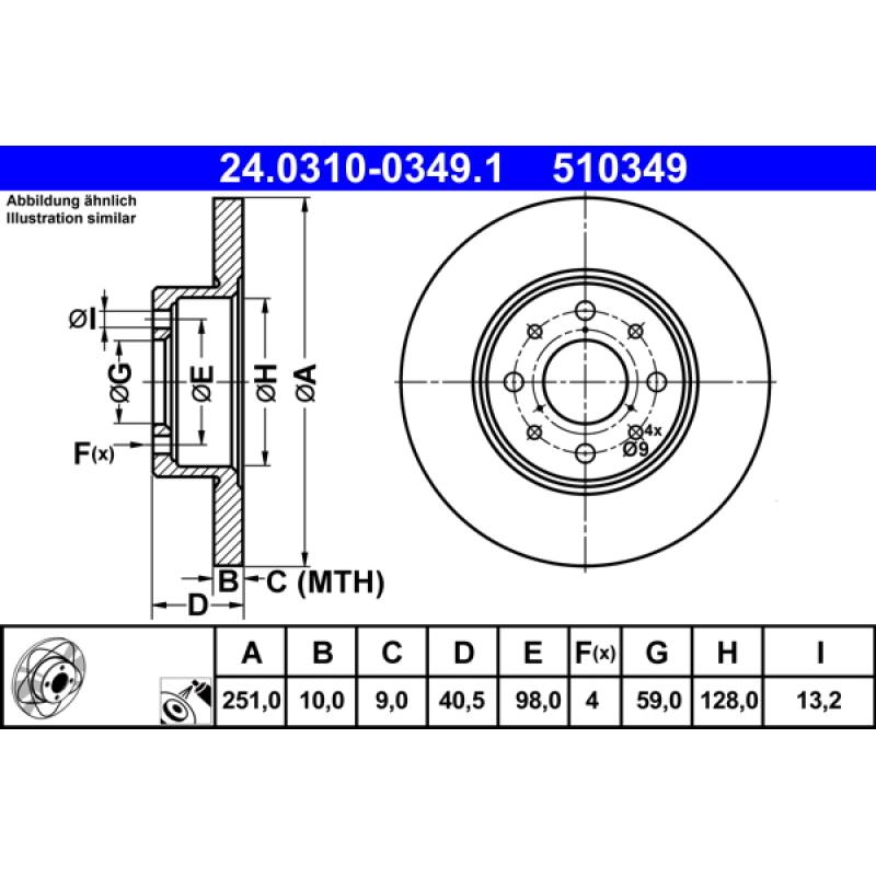 Jeu de 2 disques de frein arrière ATE 24.0310-0349.1 - Visuel 1