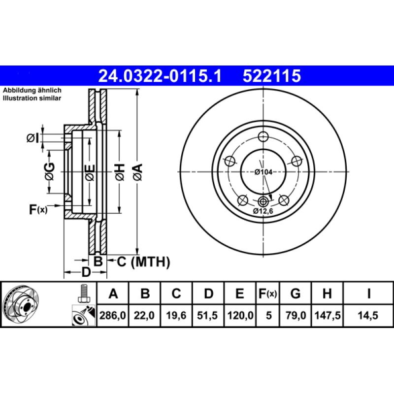 Jeu de 2 disques de frein avant ATE 24.0322-0115.1 - Visuel 1