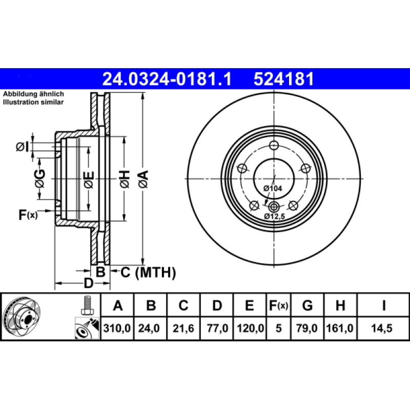 Jeu de 2 disques de frein avant ATE 24.0324-0181.1 - Visuel 1