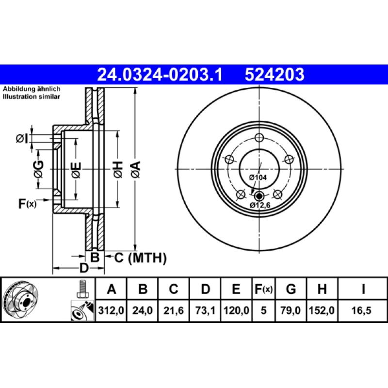 Jeu de 2 disques de frein avant ATE 24.0324-0203.1 - Visuel 1