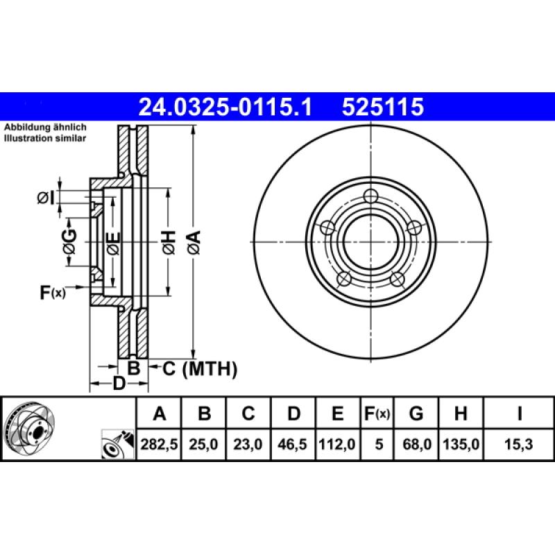 Jeu de 2 disques de frein avant ATE 24.0325-0115.1 - Visuel 1