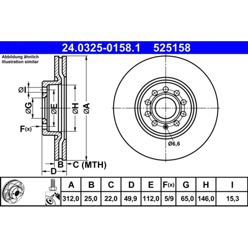Jeu de 2 disques de frein avant ATE 24.0325-0158.1 - Visuel 1