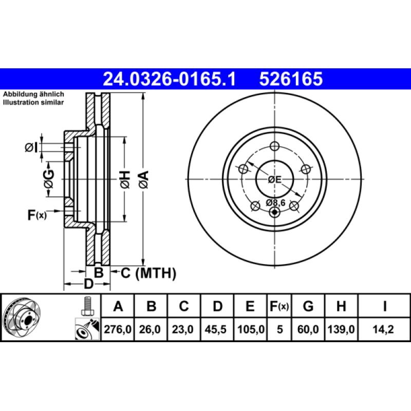 Jeu de 2 disques de frein avant ATE 24.0326-0165.1 - Visuel 1