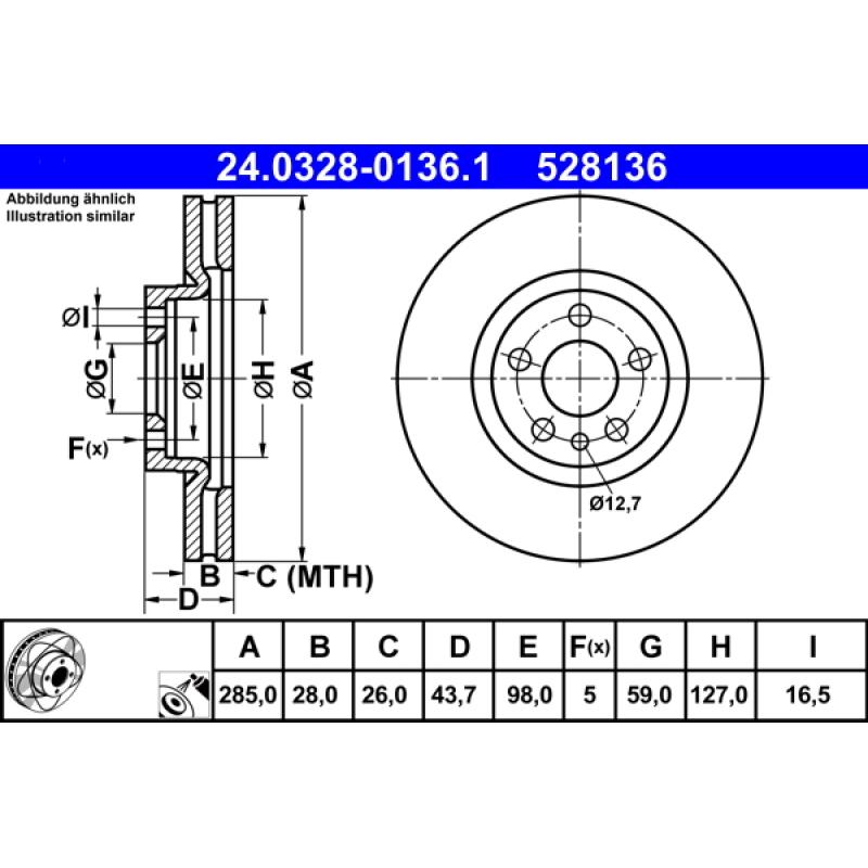 Jeu de 2 disques de frein avant ATE 24.0328-0136.1 - Visuel 1
