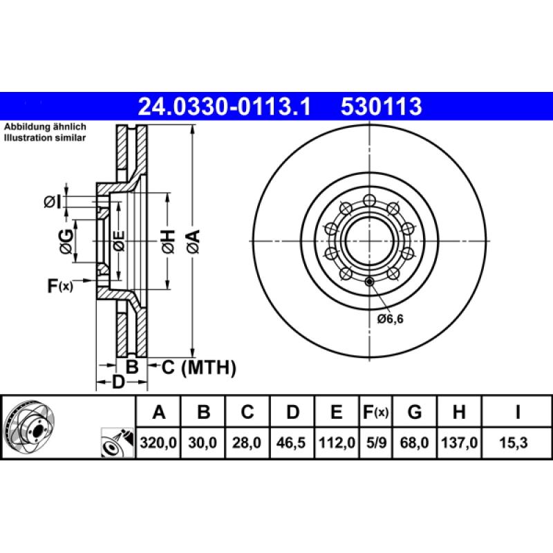 Jeu de 2 disques de frein avant ATE 24.0330-0113.1 - Visuel 1
