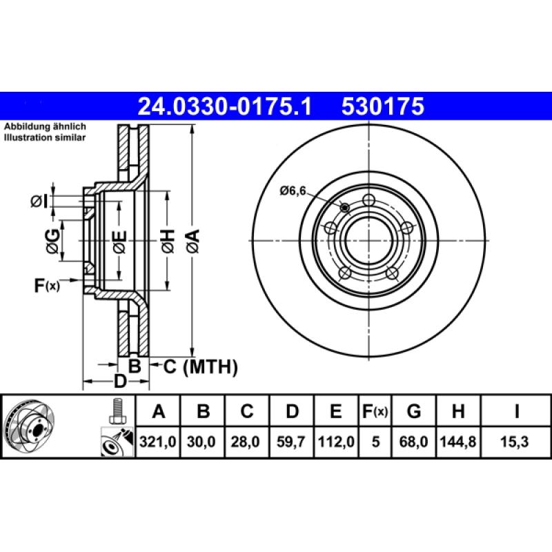 Jeu de 2 disques de frein avant ATE 24.0330-0175.1 - Visuel 1