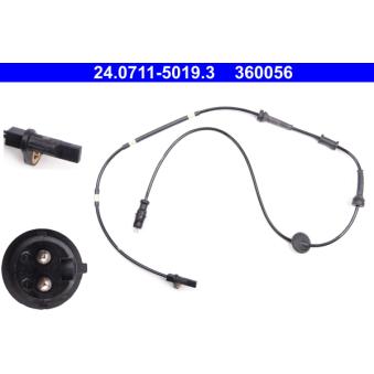 Capteur, vitesse de roue ATE 24.0711-5019.3 pour KIA CEED 1.9 JTD - 100cv