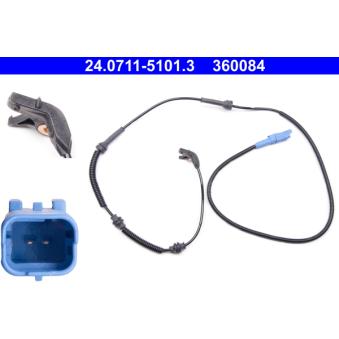 Capteur, vitesse de roue ATE 24.0711-5101.3 pour CITROEN C5 2.2 HDi - 163cv