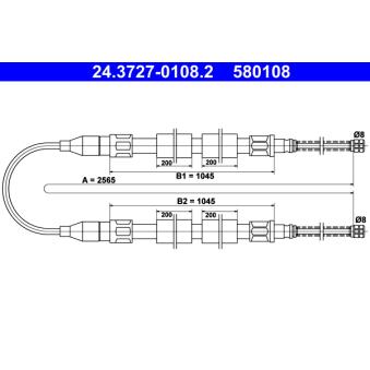 Tirette à câble, frein de stationnement ATE 24.3727-0108.2 Tirette à câble, frein de stationnement ATE 24.3727-0108.2