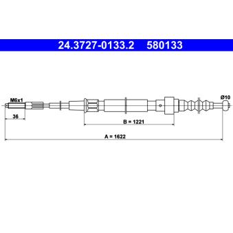 Tirette à câble, frein de stationnement ATE 24.3727-0133.2 pour SEAT TOLEDO 1.9 D - 68cv