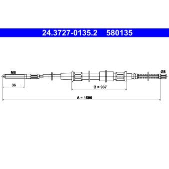 Tirette à câble, frein de stationnement ATE OEM 1H0609721