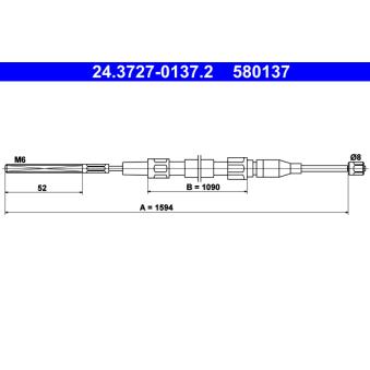 Tirette à câble, frein de stationnement ATE 24.3727-0137.2