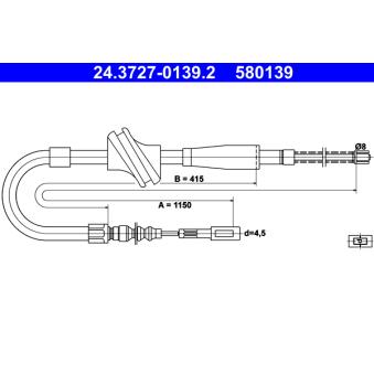 Tirette à câble, frein de stationnement ATE 24.3727-0139.2