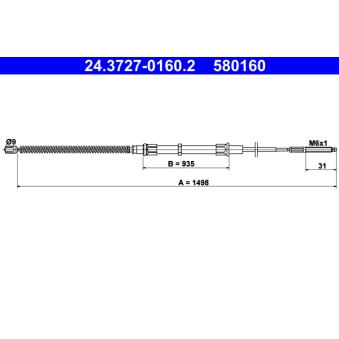 Tirette à câble, frein de stationnement ATE OEM 1H0609721D