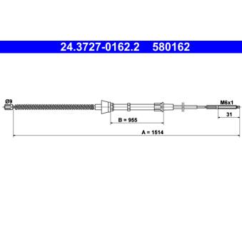 Tirette à câble, frein de stationnement ATE OEM 6N0609721K