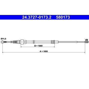 Tirette à câble, frein de stationnement ATE 24.3727-0173.2 pour LEXUS IS 1.9 TDI - 110cv