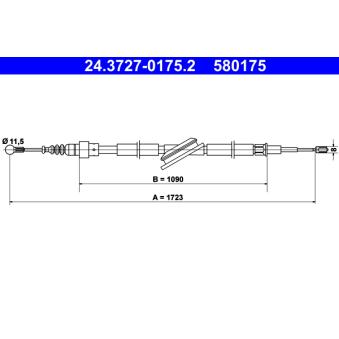 Tirette à câble, frein de stationnement ATE 24.3727-0175.2 pour VOLKSWAGEN BORA 2.0 4motion - 115cv