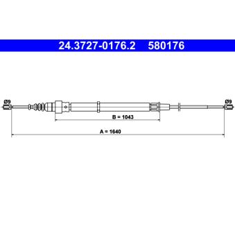 Tirette à câble, frein de stationnement ATE 24.3727-0176.2 pour SKODA FABIA 1.4 TDI - 75cv