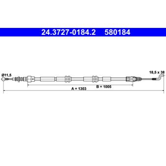 Tirette à câble, frein de stationnement ATE 24.3727-0184.2 pour RENAULT LATITUDE 2.0 TDI - 102cv