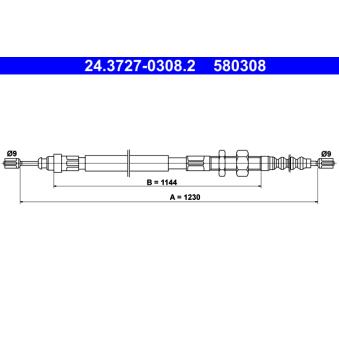 Tirette à câble, frein de stationnement ATE 24.3727-0308.2