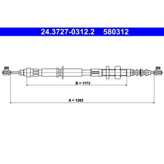 Tirette à câble, frein de stationnement ATE 24.3727-0312.2