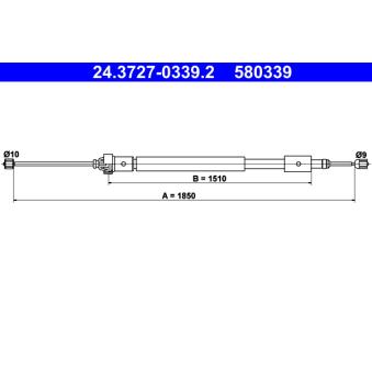 Tirette à câble, frein de stationnement ATE 24.3727-0339.2 pour PEUGEOT PARTNER 1.4 - 73cv
