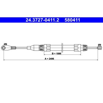 Tirette à câble, frein de stationnement ATE 24.3727-0411.2