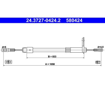 Tirette à câble, frein de stationnement ATE 24.3727-0424.2