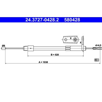 Tirette à câble, frein de stationnement ATE 24.3727-0428.2 pour MERCEDES-BENZ CLASSE A A 210 - 140cv