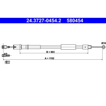 Tirette à câble, frein de stationnement ATE 24.3727-0454.2 pour MERCEDES-BENZ VIANO CDI 2.2 - 95cv