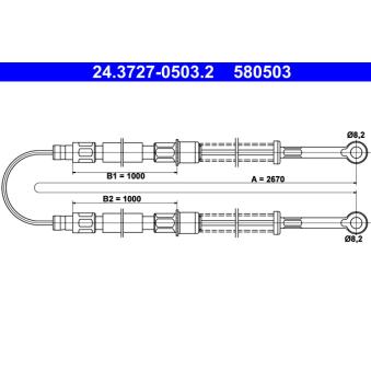 Tirette à câble, frein de stationnement ATE 24.3727-0503.2