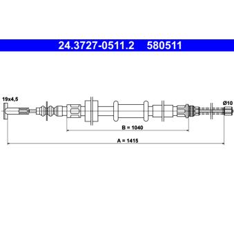 Tirette à câble, frein de stationnement ATE 24.3727-0511.2
