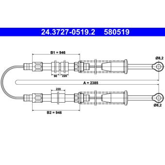 Tirette à câble, frein de stationnement ATE 24.3727-0519.2