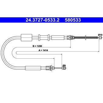 Tirette à câble, frein de stationnement ATE 24.3727-0533.2